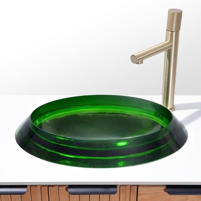 Semi - tertanam Oval kaca kaca wadah Basin Green Glass Bowl wastafel