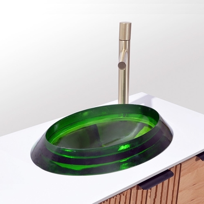 Kamar Mandi Gaya Modern Baskom Mandi Semi Tertanam Bentuk Oval Sink Kaca Kaca