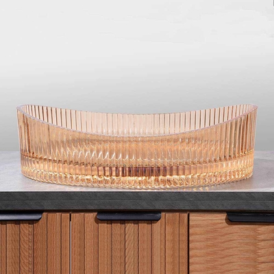 Warna Amber 500*370*140mm Bak Cuci Kaca Tanpa Overflow Untuk Menghemat Ruang Solusi