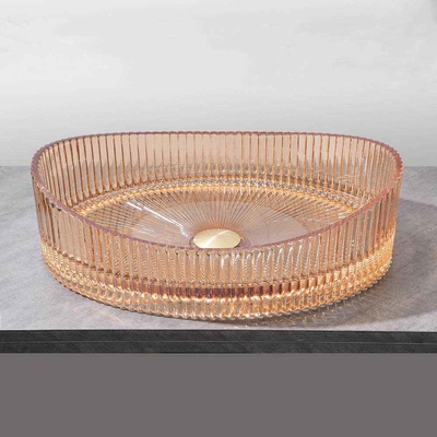 Warna Amber 500*370*140mm Bak Cuci Kaca Tanpa Overflow Untuk Menghemat Ruang Solusi