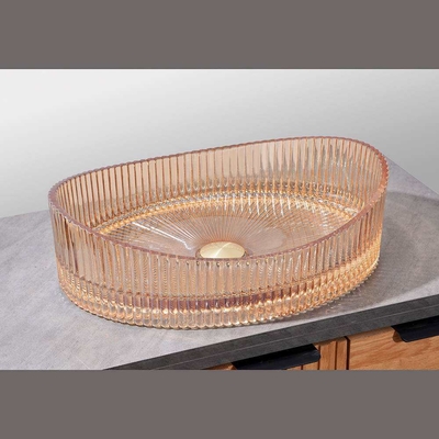 Warna Amber 500*370*140mm Bak Cuci Kaca Tanpa Overflow Untuk Menghemat Ruang Solusi