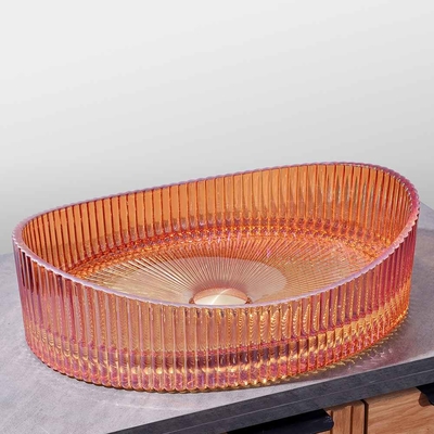 Countertop Mounted Glass Sink Basin 500*370*140mm Untuk Kamar Mandi Modern