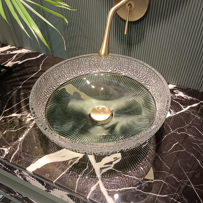 Basin Kapal Kaca Finish halus dengan lokasi saluran pembuangan pusat