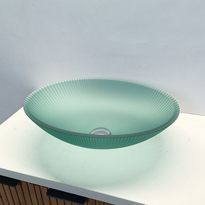 High Durability Glass Top Wash Basin Dengan Posisi Center Drain