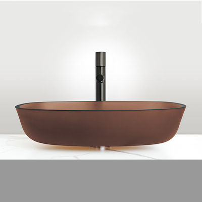 Modern Countertop Wash Basin Matt Emas Teh Kaca Vanity Top Sink