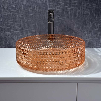 Wastafel Tangan Bulat Berlian Warna Amber Kaca Mangkuk Wastafel Kamar Mandi