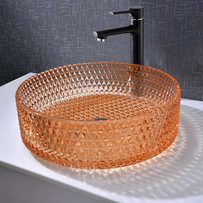 Wastafel Tangan Bulat Berlian Warna Amber Kaca Mangkuk Wastafel Kamar Mandi