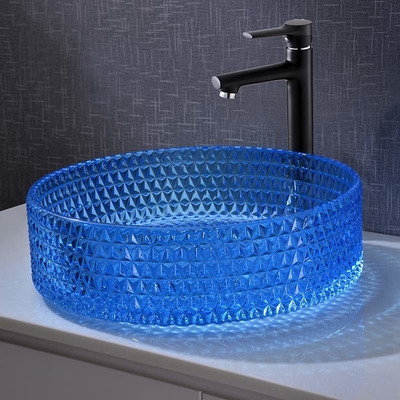 Putaran 120mm Kamar Mandi Wastafel Kaca Jenis Berlian Kristal Warna Biru