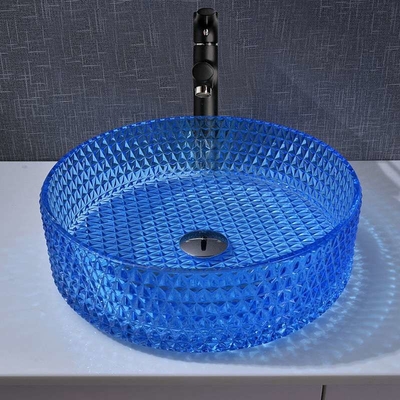 Putaran 120mm Kamar Mandi Wastafel Kaca Jenis Berlian Kristal Warna Biru