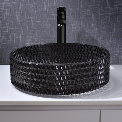 Wastafel Kristal Bentuk Berlian 22 Inch Transparan Hitam Round Countertop Sink