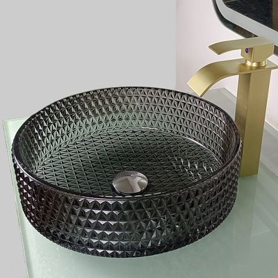 Wastafel Kristal Bentuk Berlian 22 Inch Transparan Hitam Round Countertop Sink