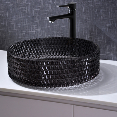 Wastafel Kristal Bentuk Berlian 22 Inch Transparan Hitam Round Countertop Sink