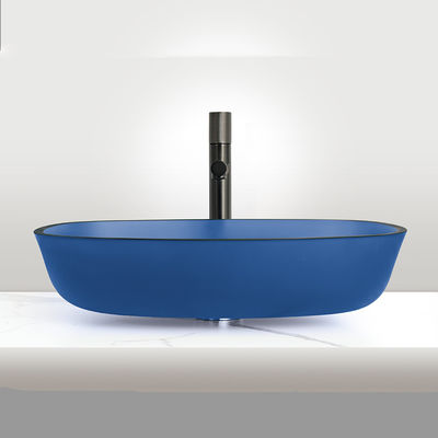 Winter Melon Bentuk Countertop Wash Basin Di Matt Biru Tempered Kaca